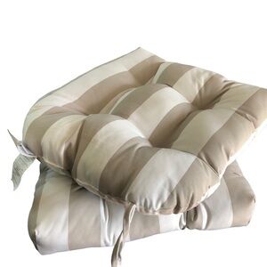 Set of Two Tommy Bahama Striped Thick Outdoor Patio Chair Cushions Taupe Cream